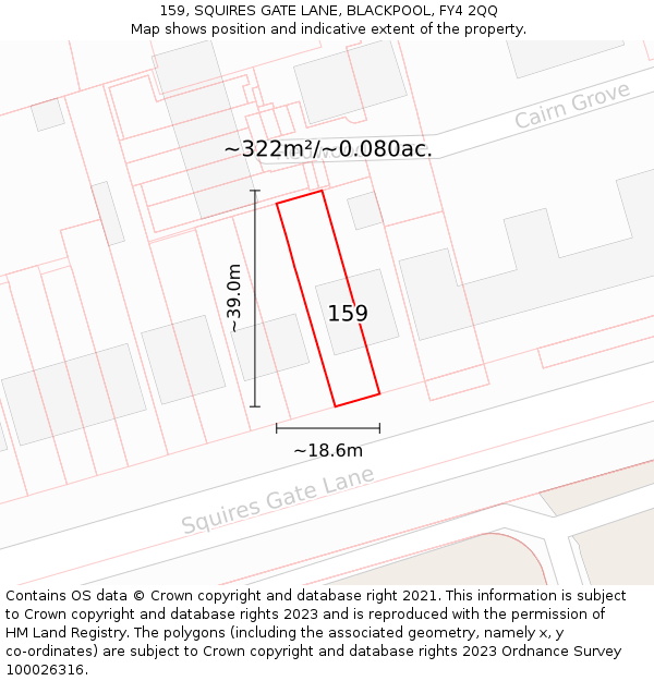 159, SQUIRES GATE LANE, BLACKPOOL, FY4 2QQ: Plot and title map