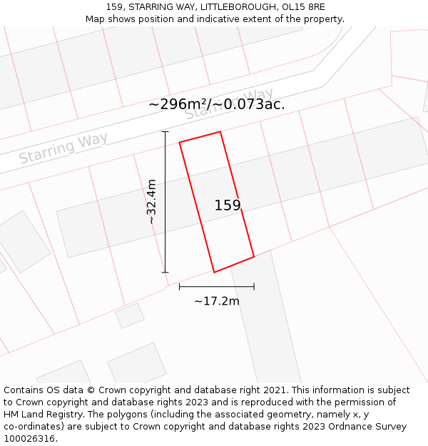 159, STARRING WAY, LITTLEBOROUGH, OL15 8RE: Plot and title map