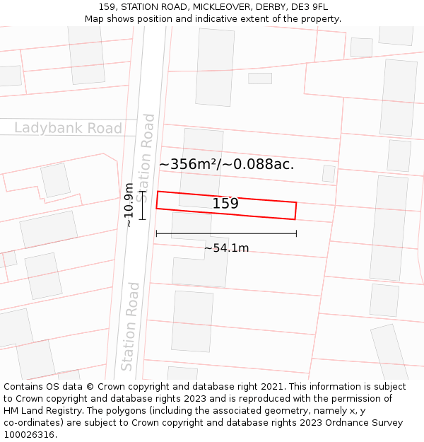 159, STATION ROAD, MICKLEOVER, DERBY, DE3 9FL: Plot and title map