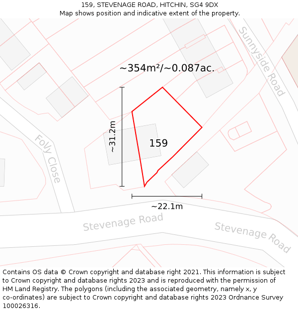 159, STEVENAGE ROAD, HITCHIN, SG4 9DX: Plot and title map