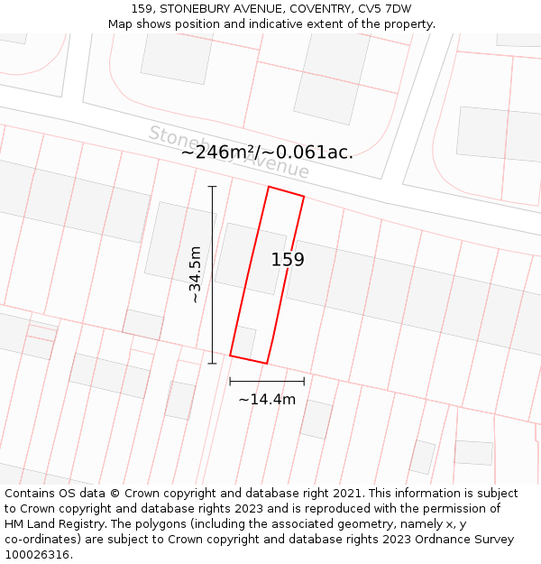 159, STONEBURY AVENUE, COVENTRY, CV5 7DW: Plot and title map