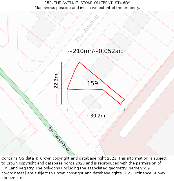 159, THE AVENUE, STOKE-ON-TRENT, ST4 6BY: Plot and title map