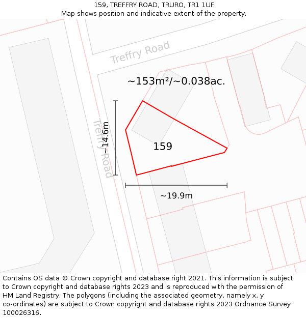 159, TREFFRY ROAD, TRURO, TR1 1UF: Plot and title map