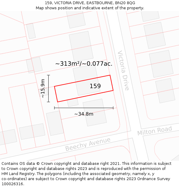 159, VICTORIA DRIVE, EASTBOURNE, BN20 8QG: Plot and title map