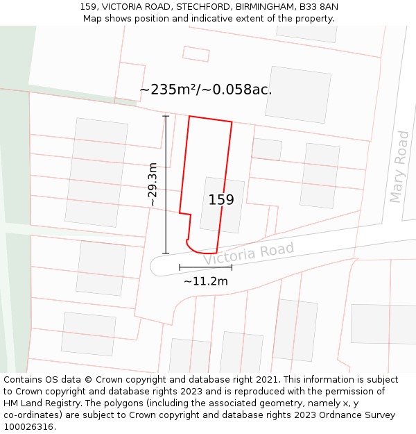 159, VICTORIA ROAD, STECHFORD, BIRMINGHAM, B33 8AN: Plot and title map