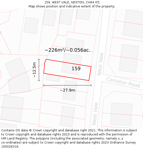 159, WEST VALE, NESTON, CH64 0TJ: Plot and title map