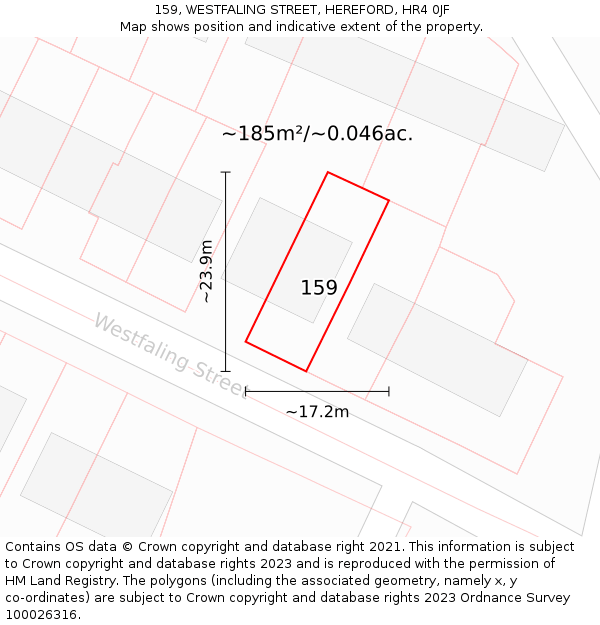 159, WESTFALING STREET, HEREFORD, HR4 0JF: Plot and title map