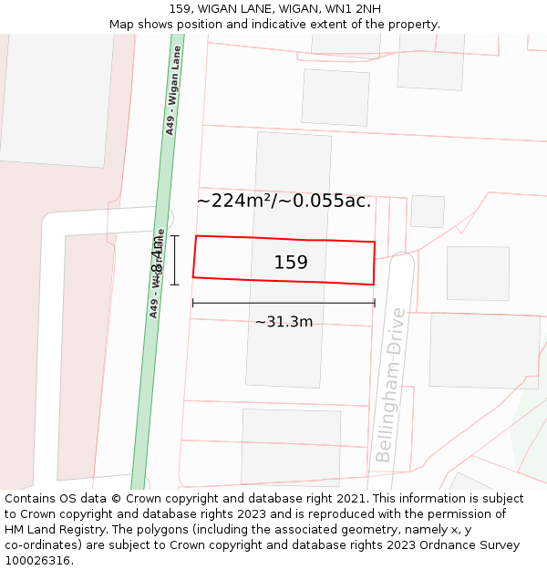 159, WIGAN LANE, WIGAN, WN1 2NH: Plot and title map
