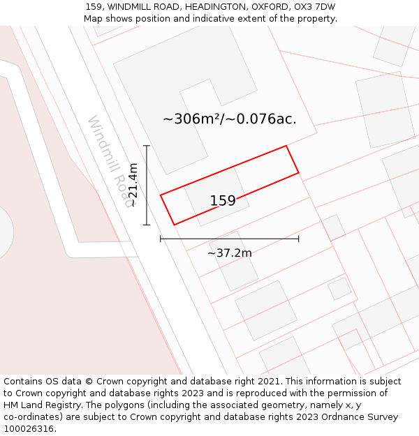 159, WINDMILL ROAD, HEADINGTON, OXFORD, OX3 7DW: Plot and title map