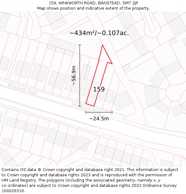 159, WINKWORTH ROAD, BANSTEAD, SM7 2JP: Plot and title map