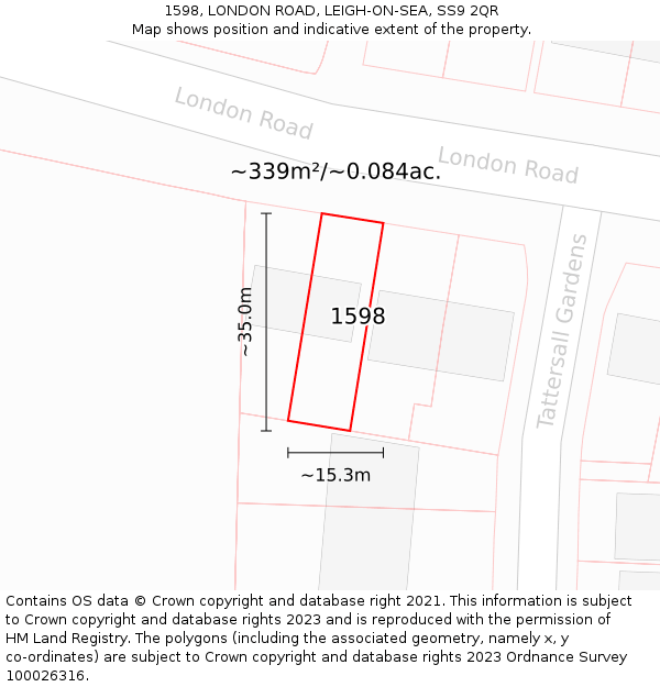 1598, LONDON ROAD, LEIGH-ON-SEA, SS9 2QR: Plot and title map