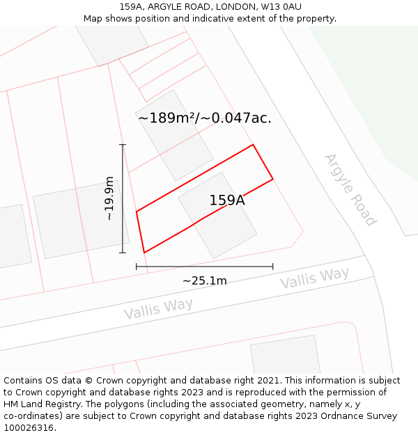 159A, ARGYLE ROAD, LONDON, W13 0AU: Plot and title map