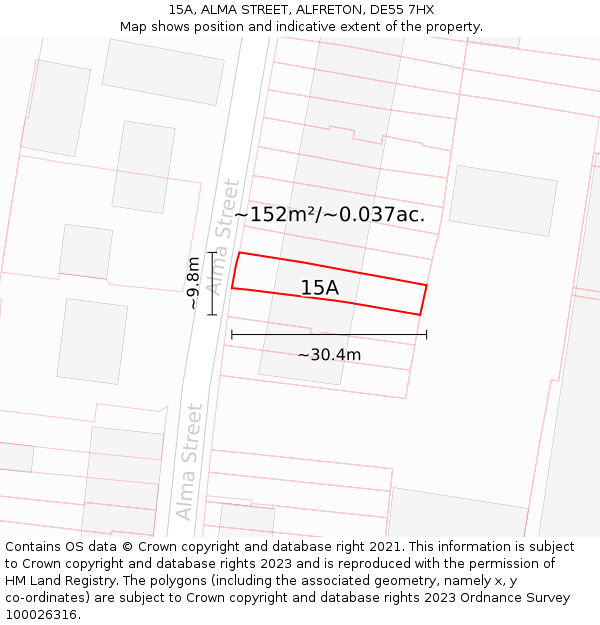 15A, ALMA STREET, ALFRETON, DE55 7HX: Plot and title map