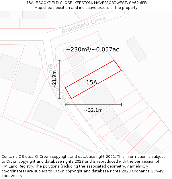 15A, BROOKFIELD CLOSE, KEESTON, HAVERFORDWEST, SA62 6FB: Plot and title map