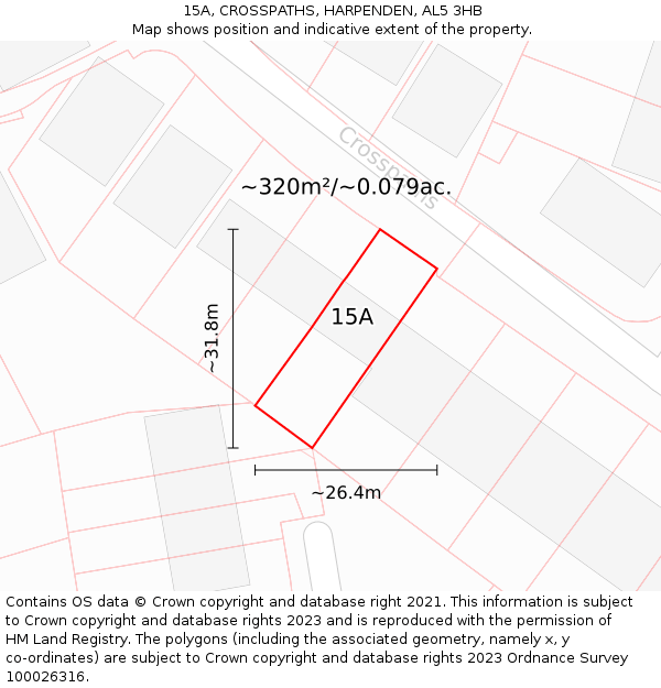 15A, CROSSPATHS, HARPENDEN, AL5 3HB: Plot and title map