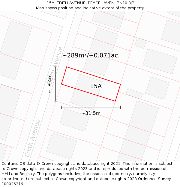 15A, EDITH AVENUE, PEACEHAVEN, BN10 8JB: Plot and title map