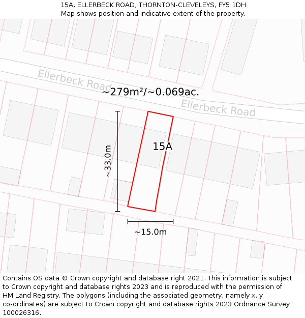 15A, ELLERBECK ROAD, THORNTON-CLEVELEYS, FY5 1DH: Plot and title map