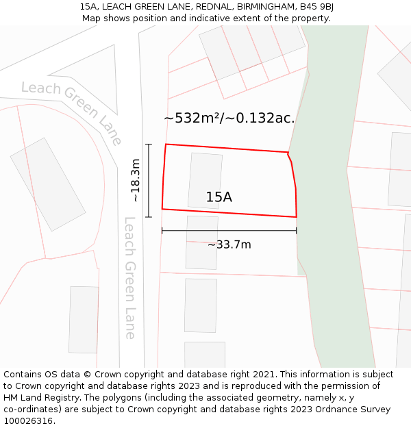 15A, LEACH GREEN LANE, REDNAL, BIRMINGHAM, B45 9BJ: Plot and title map