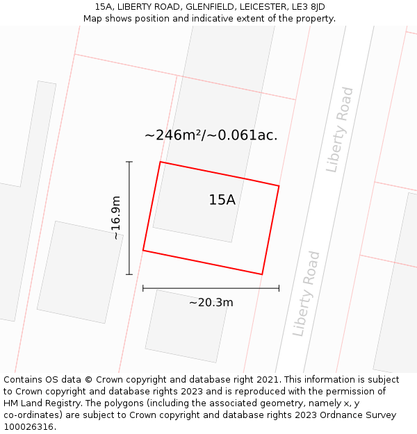 15A, LIBERTY ROAD, GLENFIELD, LEICESTER, LE3 8JD: Plot and title map