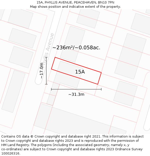 15A, PHYLLIS AVENUE, PEACEHAVEN, BN10 7PN: Plot and title map