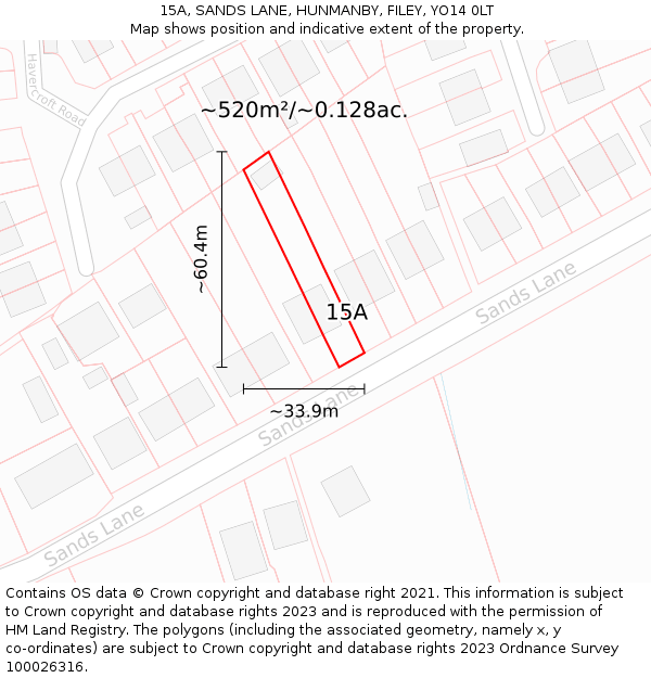 15A, SANDS LANE, HUNMANBY, FILEY, YO14 0LT: Plot and title map