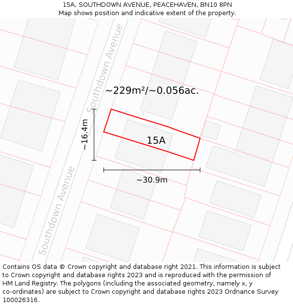 15A, SOUTHDOWN AVENUE, PEACEHAVEN, BN10 8PN: Plot and title map