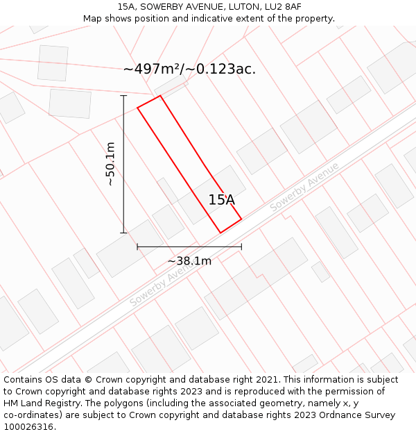 15A, SOWERBY AVENUE, LUTON, LU2 8AF: Plot and title map