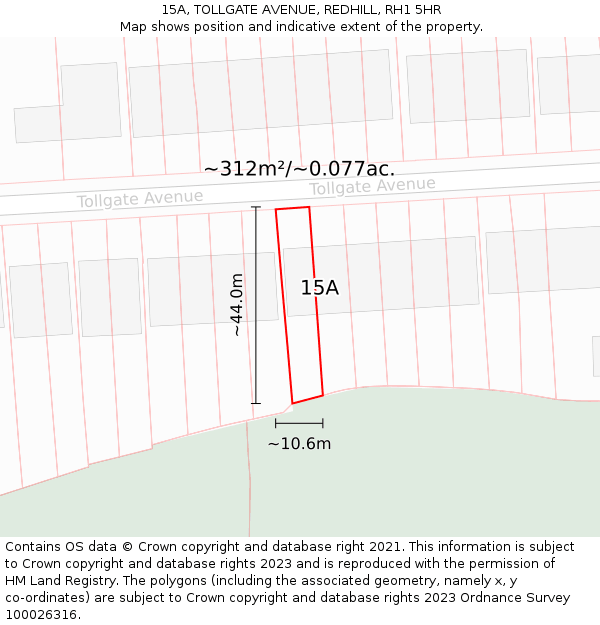 15A, TOLLGATE AVENUE, REDHILL, RH1 5HR: Plot and title map