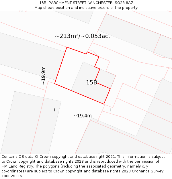 15B, PARCHMENT STREET, WINCHESTER, SO23 8AZ: Plot and title map