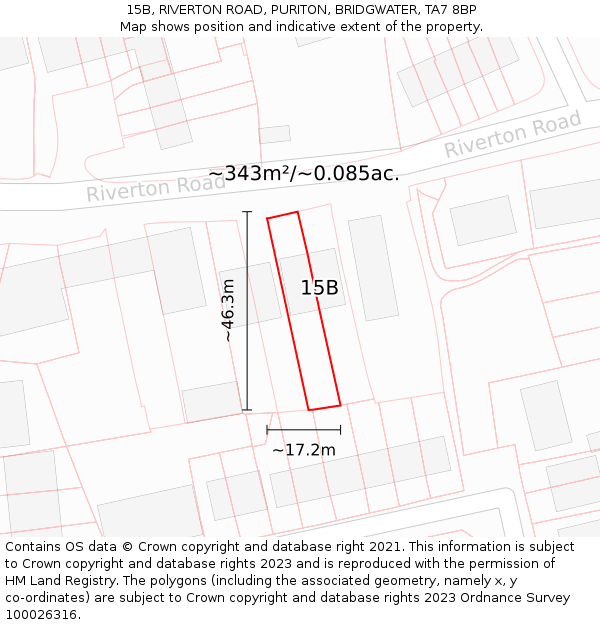 15B, RIVERTON ROAD, PURITON, BRIDGWATER, TA7 8BP: Plot and title map