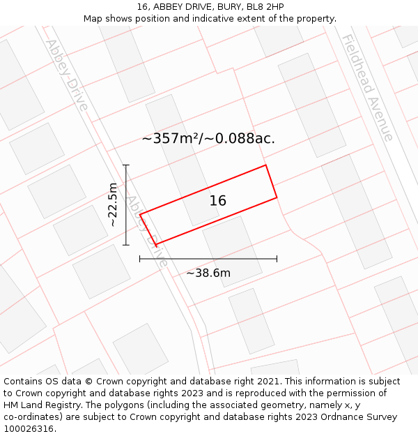 16, ABBEY DRIVE, BURY, BL8 2HP: Plot and title map