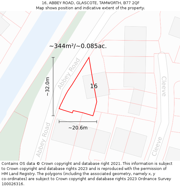 16, ABBEY ROAD, GLASCOTE, TAMWORTH, B77 2QF: Plot and title map