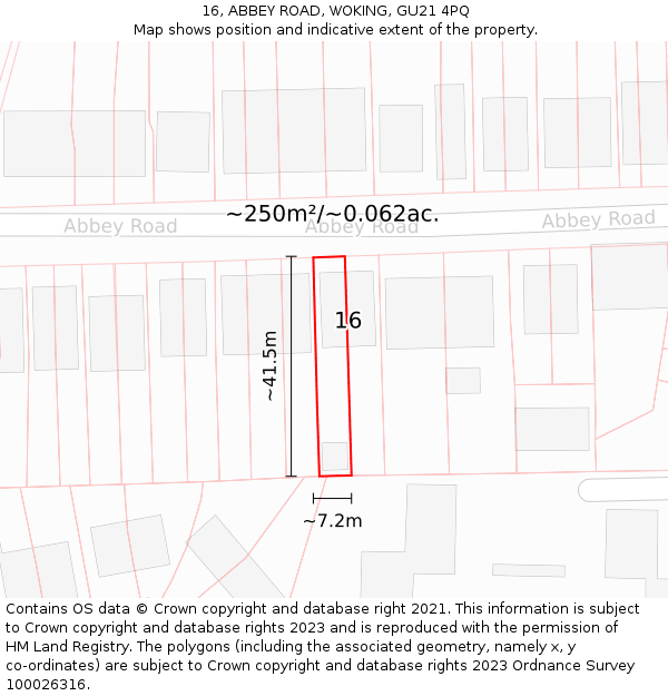 16, ABBEY ROAD, WOKING, GU21 4PQ: Plot and title map