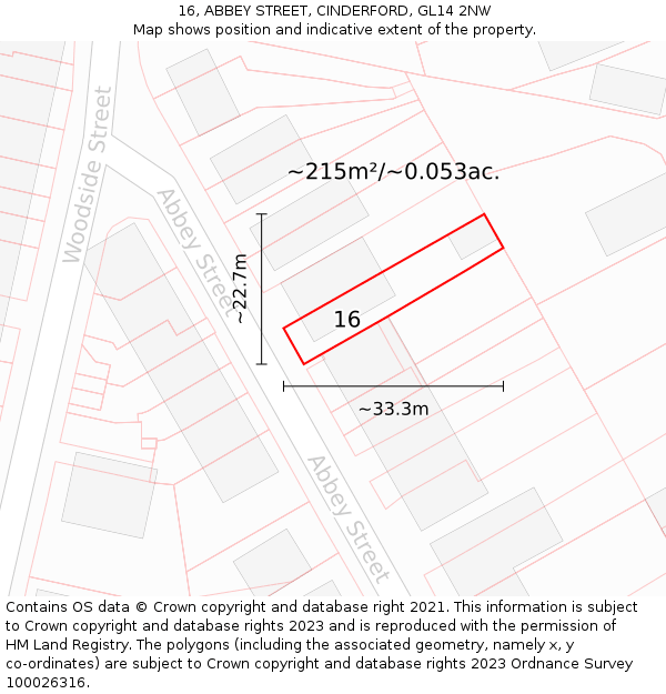 16, ABBEY STREET, CINDERFORD, GL14 2NW: Plot and title map