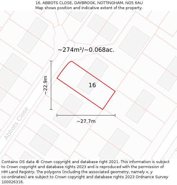 16, ABBOTS CLOSE, DAYBROOK, NOTTINGHAM, NG5 6AU: Plot and title map