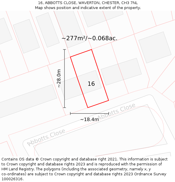 16, ABBOTTS CLOSE, WAVERTON, CHESTER, CH3 7NL: Plot and title map