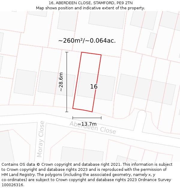 16, ABERDEEN CLOSE, STAMFORD, PE9 2TN: Plot and title map