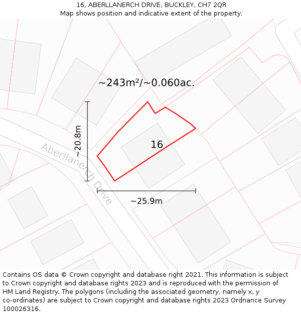 16, ABERLLANERCH DRIVE, BUCKLEY, CH7 2QR: Plot and title map