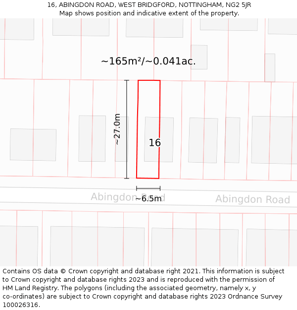 16, ABINGDON ROAD, WEST BRIDGFORD, NOTTINGHAM, NG2 5JR: Plot and title map