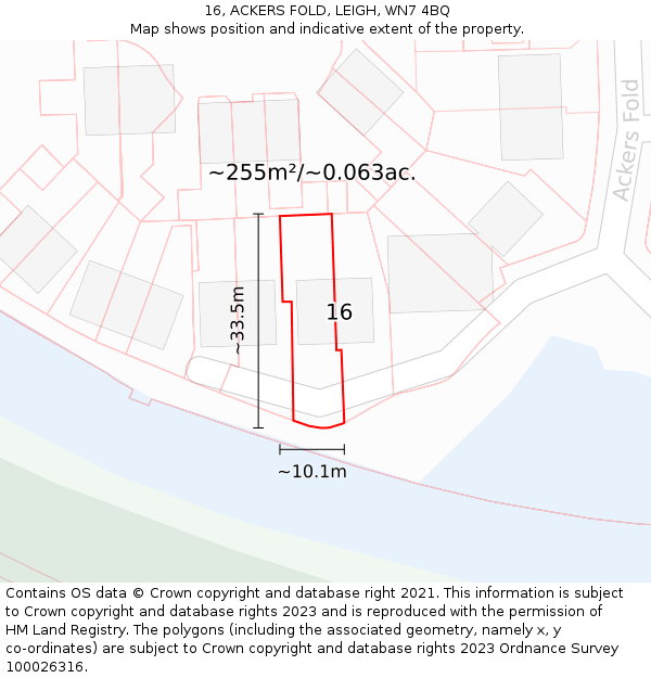 16, ACKERS FOLD, LEIGH, WN7 4BQ: Plot and title map