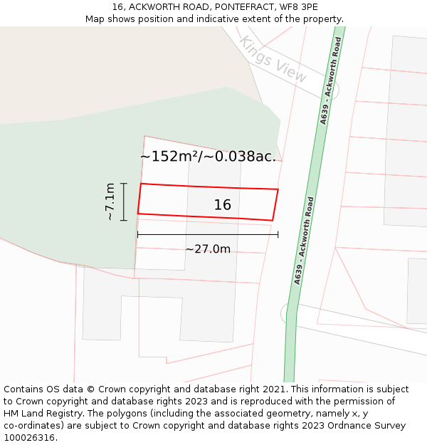 16, ACKWORTH ROAD, PONTEFRACT, WF8 3PE: Plot and title map