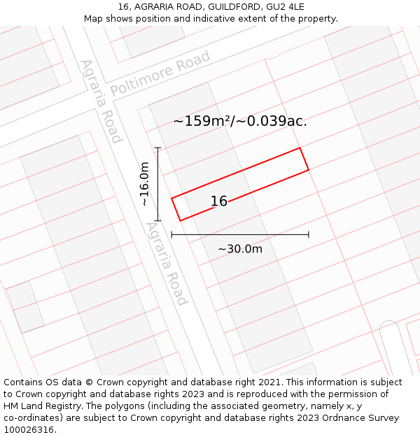 16, AGRARIA ROAD, GUILDFORD, GU2 4LE: Plot and title map