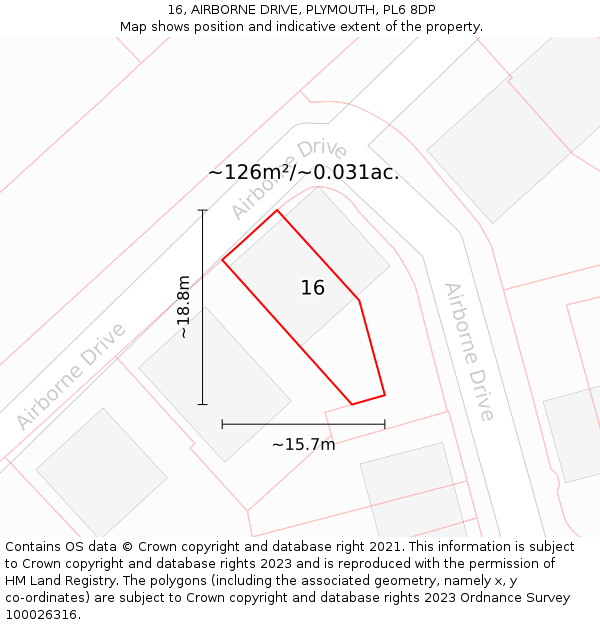 16, AIRBORNE DRIVE, PLYMOUTH, PL6 8DP: Plot and title map