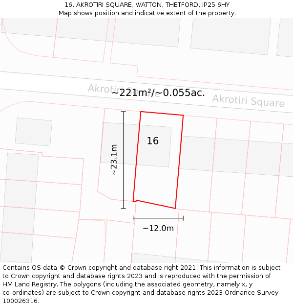 16, AKROTIRI SQUARE, WATTON, THETFORD, IP25 6HY: Plot and title map