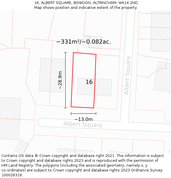 16, ALBERT SQUARE, BOWDON, ALTRINCHAM, WA14 2ND: Plot and title map