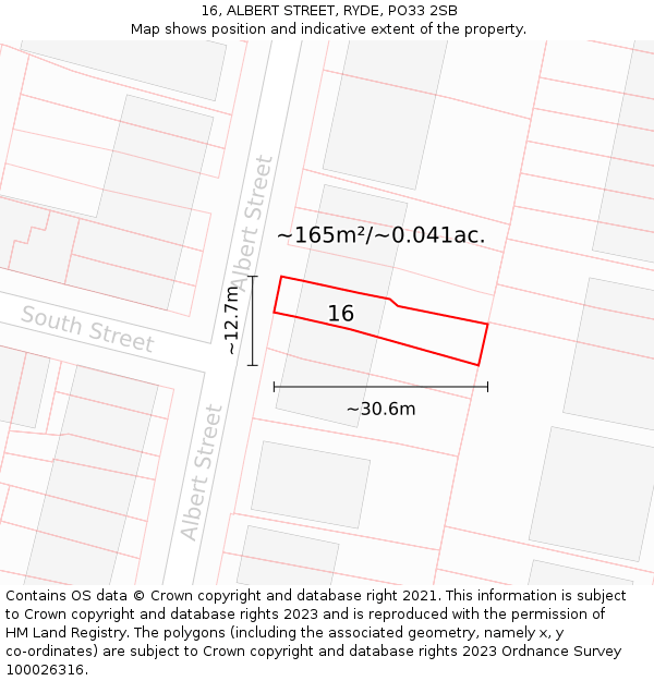 16, ALBERT STREET, RYDE, PO33 2SB: Plot and title map