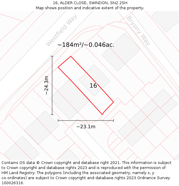 16, ALDER CLOSE, SWINDON, SN2 2SH: Plot and title map