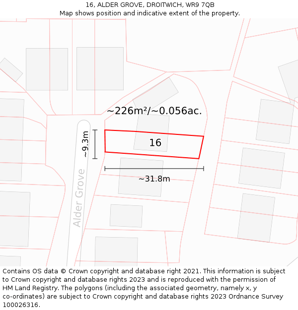 16, ALDER GROVE, DROITWICH, WR9 7QB: Plot and title map