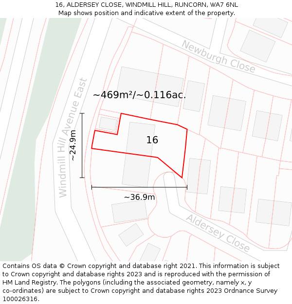 16, ALDERSEY CLOSE, WINDMILL HILL, RUNCORN, WA7 6NL: Plot and title map