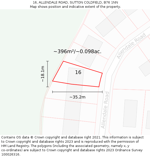 16, ALLENDALE ROAD, SUTTON COLDFIELD, B76 1NN: Plot and title map